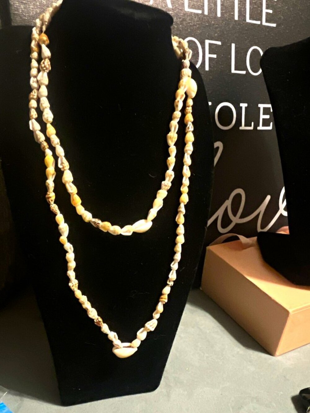 Layered Multi-Strand Beaded Shell & Cowrie Charm Necklace in Beige & White
